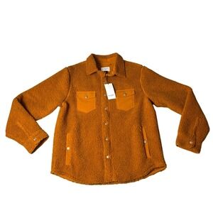 Goodfellow Co Mens Sherpa Shirt Jacket Amber Orange Snap Button Size M